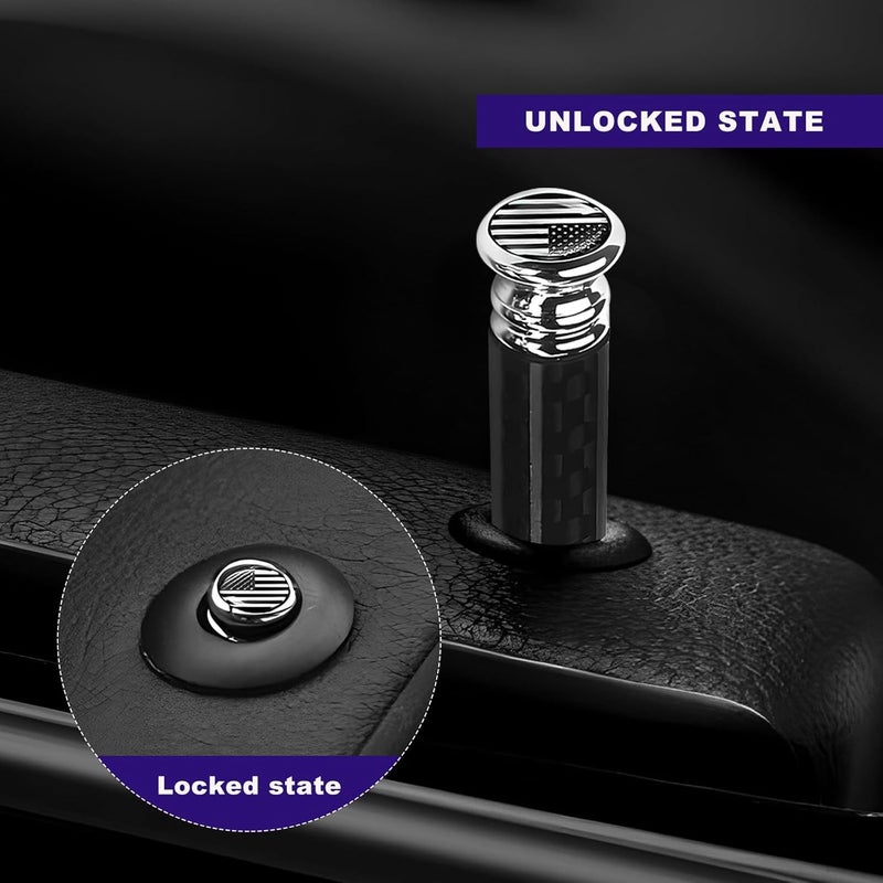 YTFRL 4PCS Car Door Lock Knobs, American Flag Carbon Fiber Auto Inner Door Lock Pull Pin Covers, Universal Door Lift Bolt Decorative Accessories for Most Trucks SUVs Sedans (Black & White) - Image 4